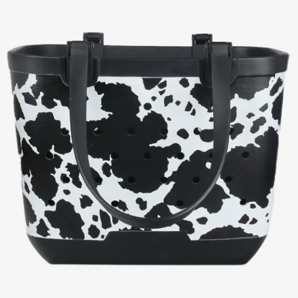 Large Black Cow Print Rubber Tote Bogg-Style Bag